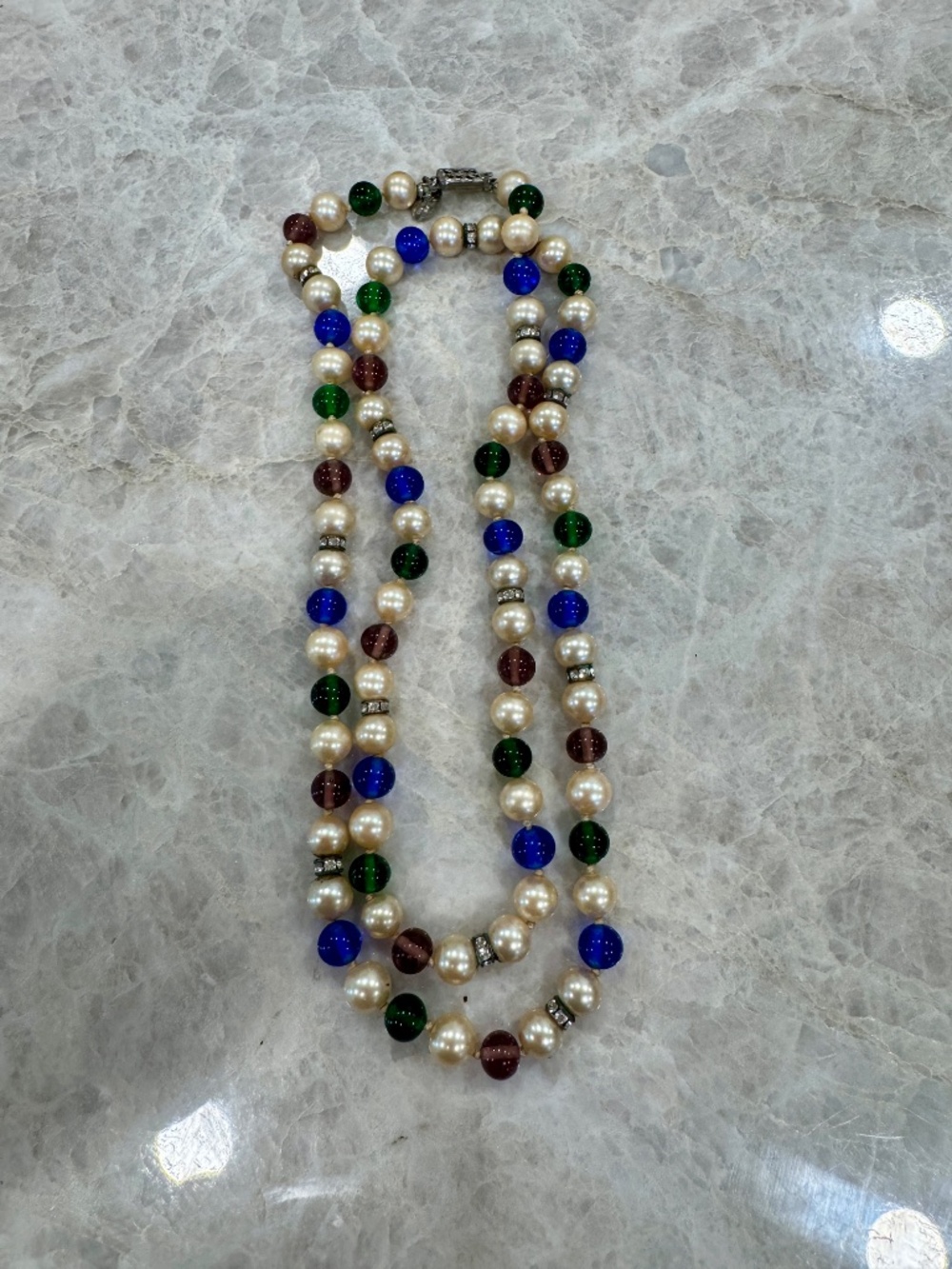 Les Bernard Pearl Bead Rhinestone Necklace Vintage
